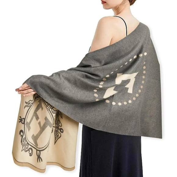 Women Grey Scarfs Pashmina Silky Shawl  Wrap Blanket Open Front Poncho Cape - Picture 8 of 8